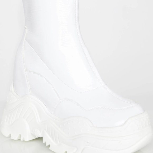 White Bulky Wedge Patent Ankle Boot - Picture 2 of 7